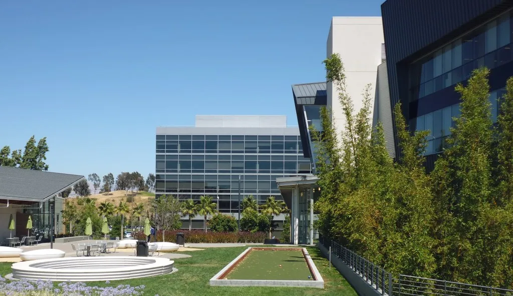 Exterior metal and screening detail at Stadium Tech Center